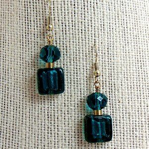 Teal Peacock Blue Green Lamp Work Earrings